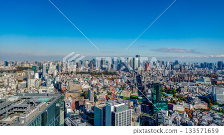 東京鐵塔和東京中央風景 133571659