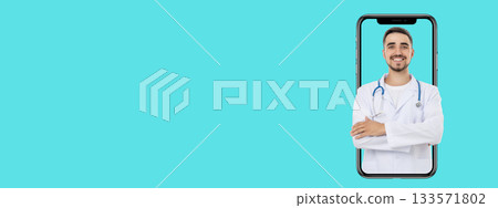 Doctor providing care with a friendly smile in a virtual setting 133571802