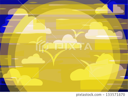 抽象的晴朗天空,風格化的雲朵和鳥兒 抽象的晴朗天空,風格化的雲朵和鳥兒 133571870