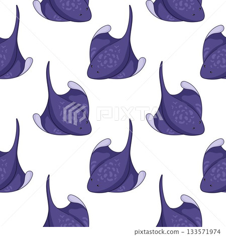Seamless pattern of stingray fish in cartoon style. For undersea textile, wallpaper and summer package. Seamless pattern of stingray fish in cartoon style. For undersea textile, wallpaper and summer package. 133571974