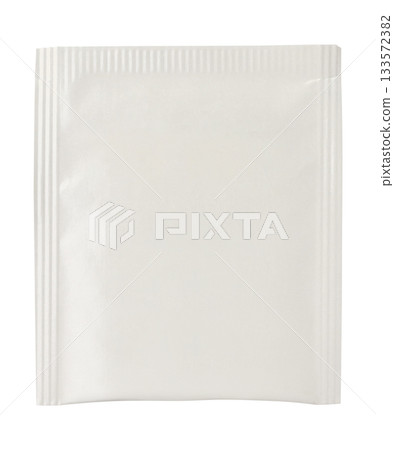 Blank white tea sachet packaging mockup isolated on white background Blank white tea sachet packaging mockup isolated on white background 133572382