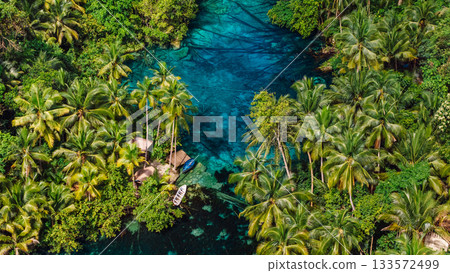 Crystal lake with blue water in Indonesia. Drone view 133572499