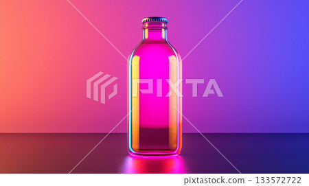 vibrant beverage bottle illuminated by neon lights, creating stunning visual effect vibrant beverage bottle illuminated by neon lights, creating stunning visual effect 133572722