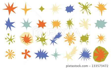Set of irregular star and sparkle collage shapes with rough edges and retro vibe. 133573472