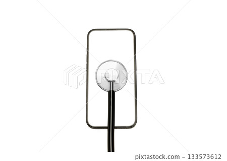 Stethoscope on white surface for examination, isolated on white, PNG 133573612