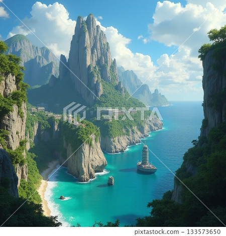 Scenic coastal view with towering cliffs and lighthouse Generative AI Scenic coastal view with towering cliffs and lighthouse Generative AI 133573650