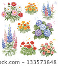 Watercolor set of garden flowering bushes. Colorful green isolated collection for your design. 133573848