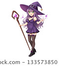 cute halloween witch girl holding pumpkin basket, anime style, transparent background, PNG sticker, halloween costume, trick or treat. 133573850