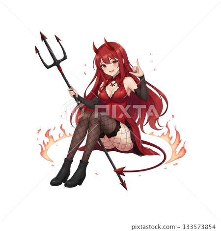 A cute child in a anime-style cartoon Halloween costume, happy for Halloween. Transparent background. 133573854