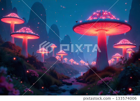 night landscape with lights and lamps in the evening 133574006