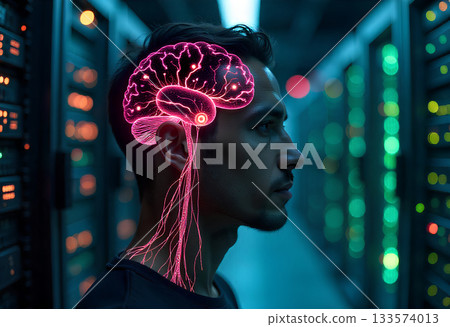 beautiful young woman in a server room 133574013