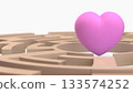 Pink Heart in the Center of a Maze 3d Render. 133574252