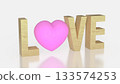 LOVE Text with Pink Heart Symbol on White Background 3d render. 133574253