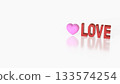 Pink Heart with Red LOVE Text on White Background 3d render. 133574254