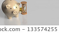 Piggy Bank with Hourglass and Gold Coins 3d render. 133574255