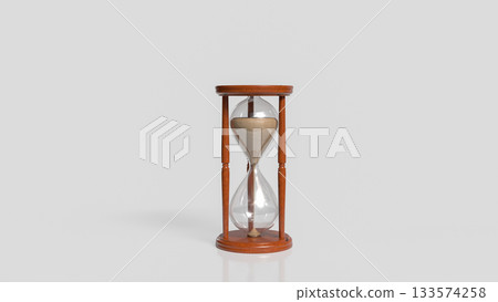 Classic Wooden Hourglass with Flowing Sand 3d render. Classic Wooden Hourglass with Flowing Sand 3d render. 133574258