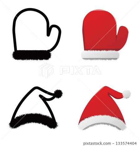 聖誕手套和帽子圖示集 133574404