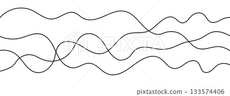 Wavy squiggle divider, minimalist black and white line background. Curved long lines. Abstract wavy doodle vector illustration Wavy squiggle divider, minimalist black and white line background. Curved long lines. Abstract wavy doodle vector illustration 133574406