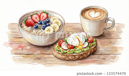 水彩健康早餐 133574470