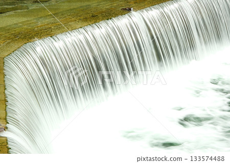 Waterfall Background, Falling Water and White Foam 133574488