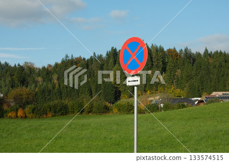 No Stopping Traffic Sign with Directional Arrows No Stopping Traffic Sign with Directional Arrows 133574515