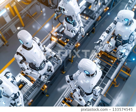 Humanoid robots work in factories Humanoid robots work in factories 133574545