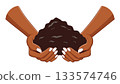 Warm toned hands cupping fresh soil showing support for plants roots and healthy environment 133574746
