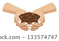 Symbolic image of caring hands with soil representing nurture agriculture and future harvest growth 133574747