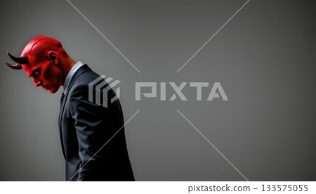 A man in a suit stands with his back to the camera, looking downwards 133575055