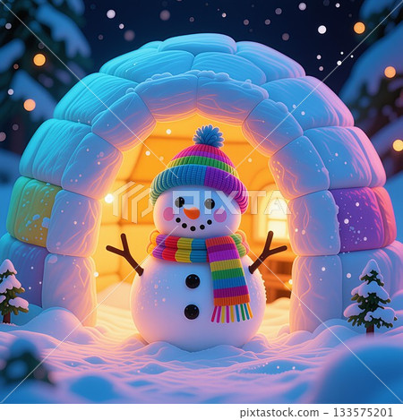 雪屋裡可愛的雪人和美麗的雪景 雪屋裡可愛的雪人和美麗的雪景 133575201