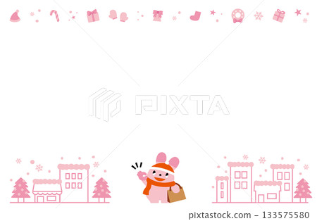 Winter town and shopping bunny frame 133575580