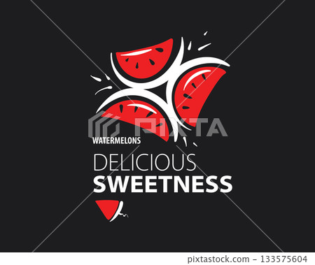 Unusual vector watermelon logo hand-drawn Unusual vector watermelon logo hand-drawn 133575604