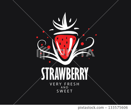 Hand-drawn vector strawberry logo on black background 133575606