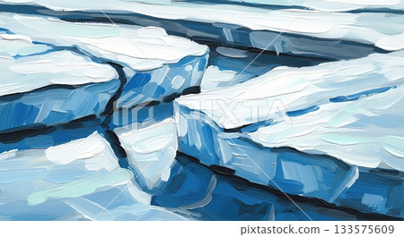 Melting ice chunks in water, symbolizing climate change, ecological crisis 133575609