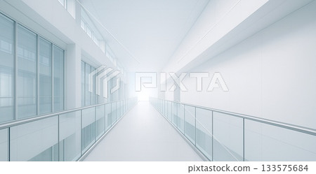 Background material of a pure white and clean futuristic corridor 133575684