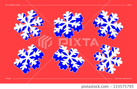 Set Of Modern 3D Vector Snowflakes Set Of Modern 3D Vector Snowflakes 133575795