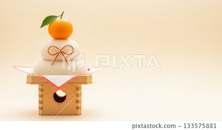 新年之際，以簡潔背景裝飾的鏡餅圖片。 133575881