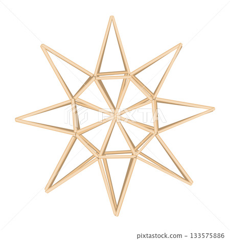 Christmas straw star or sun decoration element. Ukrainian and Scandinavian himmeli hanging straw holiday decoration. Vector isolated illustration 133575886