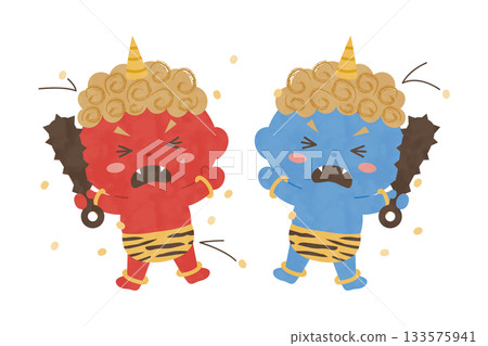 節分角色,紅藍惡魔,害怕被豆子砸到 節分角色,紅藍惡魔,害怕被豆子砸到 133575941