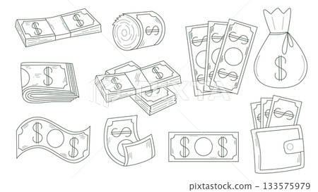 Set of line illustrations on theme of cash Set of line illustrations on theme of cash 133575979