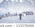Korean Winter On a snowy day atop Deogyusan Mountain at Deogyusan National Park near Muju, South Korea. 133576066
