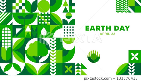 Earth Day environment poster with geometric pattern for planet conservation, vector banner. Earth Day poster with geometric ecology pattern for nature protection and green ecology environment concept 133576415