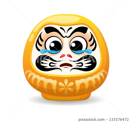 Cartoon Japanese sad crying yellow daruma doll. Japanese culture Bodhidharma face, Japan traditional samurai toy vector character. Asia luck symbol personage or with tears dripping from eyes Cartoon Japanese sad crying yellow daruma doll. Japanese culture Bodhidharma face, Japan traditional samurai toy vector character. Asia luck symbol personage or with tears dripping from eyes 133576472