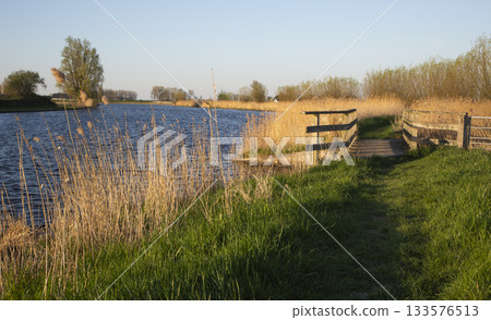 Exploring the scenic clog trail by the serene Eem river in Wolkenberg nature reserve, Baarn, Netherlands 133576513
