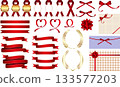 A set of various red ribbons that are easy to use for wrapping, titles, etc. Labels and laurel wreaths are also available. 133577203