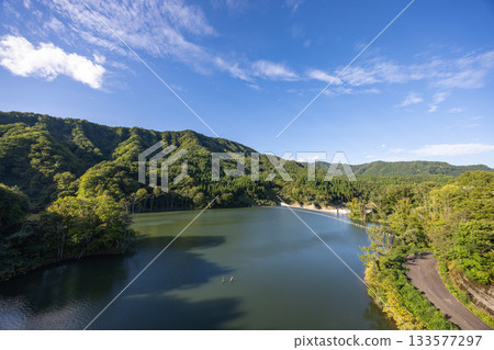 Lake Tsugaru Shirakami as seen from Dam Lake View Park in Aomori Prefecture Lake Tsugaru Shirakami as seen from Dam Lake View Park in Aomori Prefecture 133577297
