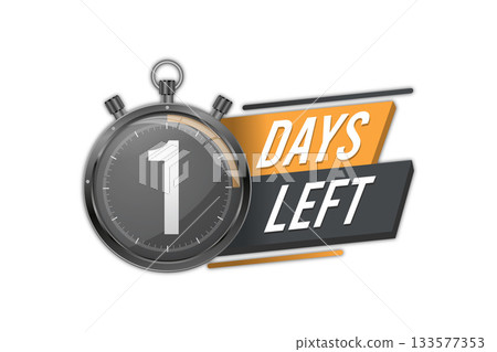 1 Days left vector. 1 Days to go orange and black Countdown timer design. Stopwatch Time 1 Days left vector. 1 Days to go orange and black Countdown timer design. Stopwatch Time 133577353