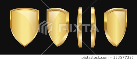 Shields with reflection in shiny gold frames set 133577355