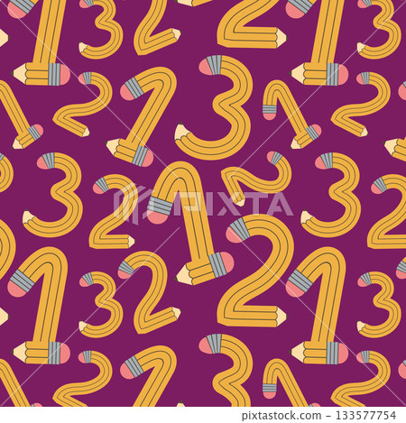 Seamless pattern ute funky twisted flexible pencils bent into in numbers from 1 to 3. Funky flexible school supplies. Vector illustration Seamless pattern ute funky twisted flexible pencils bent into in numbers from 1 to 3. Funky flexible school supplies. Vector illustration 133577754