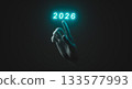 Futuristic Digital Hand Pointing to illuminated year 2026. 3d rendering 133577993